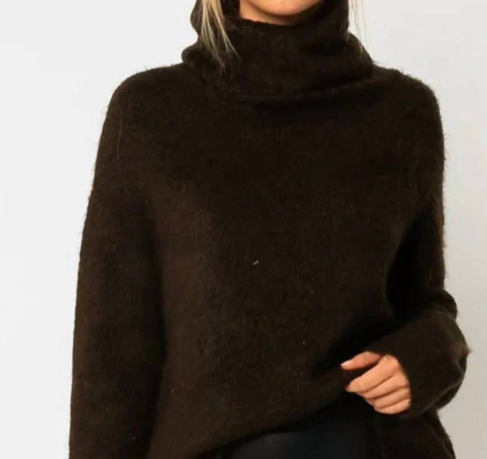 Olivaceous - Fuzzy Oversized Turtleneck Sweater