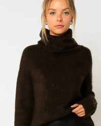Olivaceous - Fuzzy Oversized Turtleneck Sweater