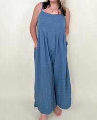 GiGiO Chic Comfort Textured Woven Spaghetti Strap Jumpsuit in denim - women's pants - view 5