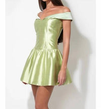 Adelyn Rae - Darcy Off Shoulder Satin Drop Waist Mini Dress