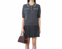 Suncoo - Polka Collared Knit Top