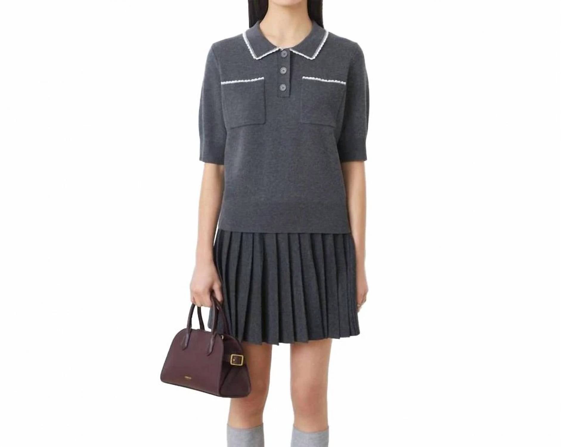 Suncoo - Polka Collared Knit Top