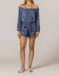 Miss June Paris Alba Off The Shoulder Playsuit in blue - women's pants