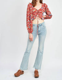 Emory Park - Lace Up Front Floral Top