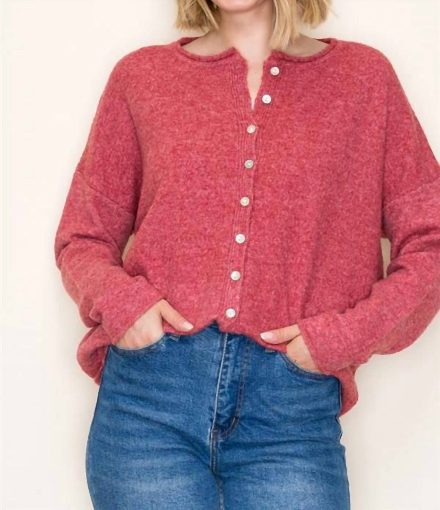 STACCATO Boswell Long Sleeves Cardigan in berry - women's cardigan - detail view