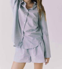 Chaser Paso Pinstriped Button Up Top in blue - women's shirt