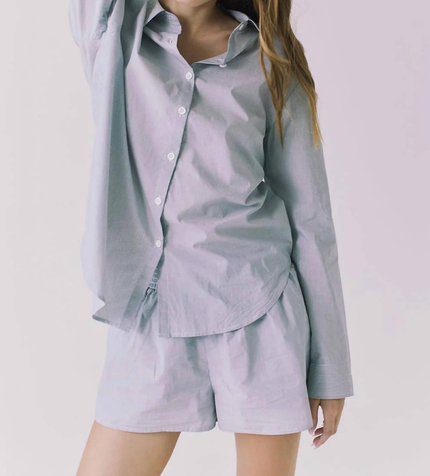 Chaser Paso Pinstriped Button Up Top in blue - women's shirt
