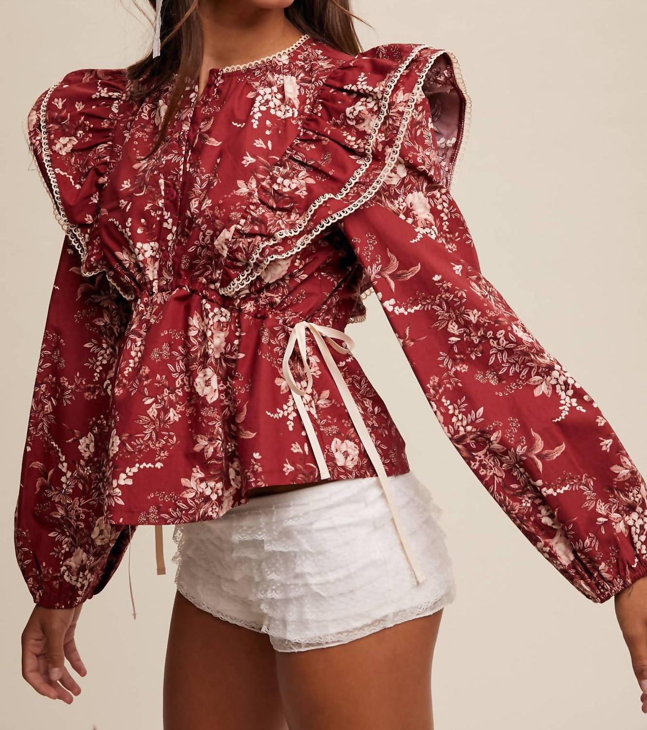 Listicle - Victorian Floral Ruffle Blouse