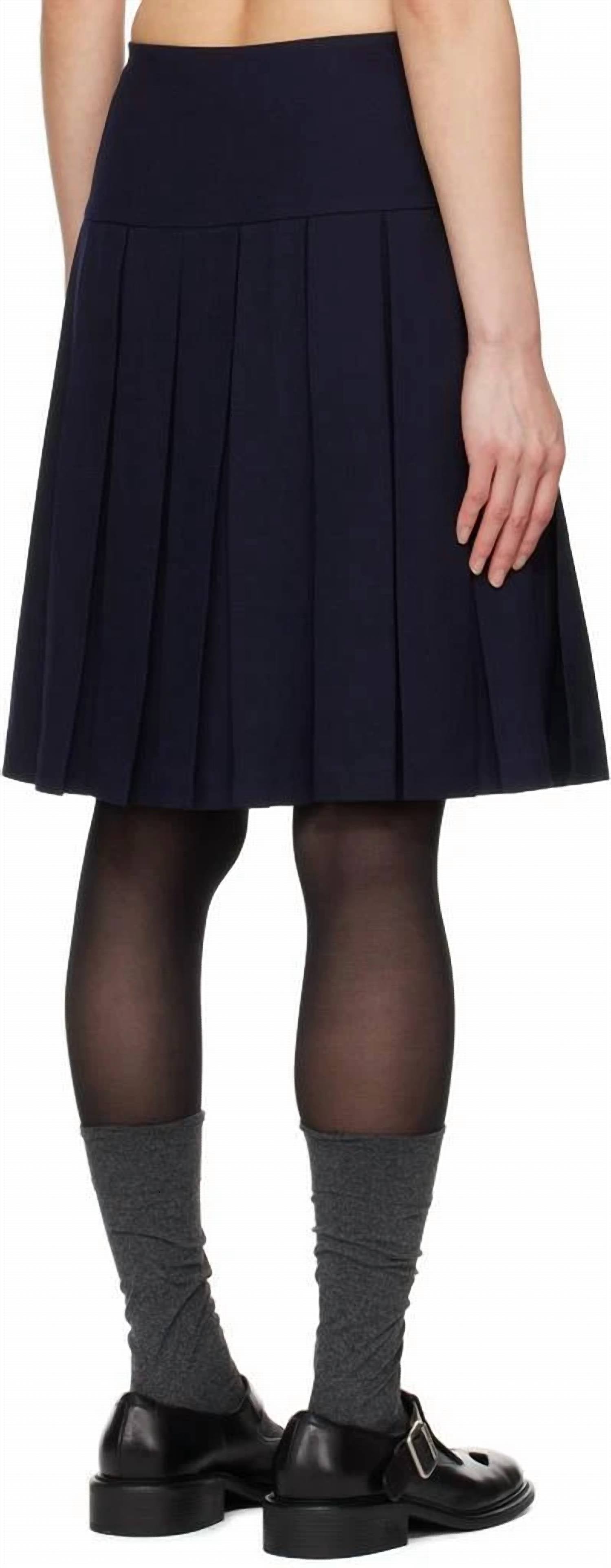 Shushu/Tong A-line Pleated Midi Skirt in navy blue - women's skirt - view 4