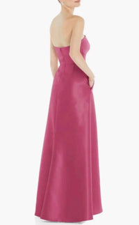 ALFRED SUNG Strapless Satin High Low Formal Dress in tea rose - women's dress - detail view