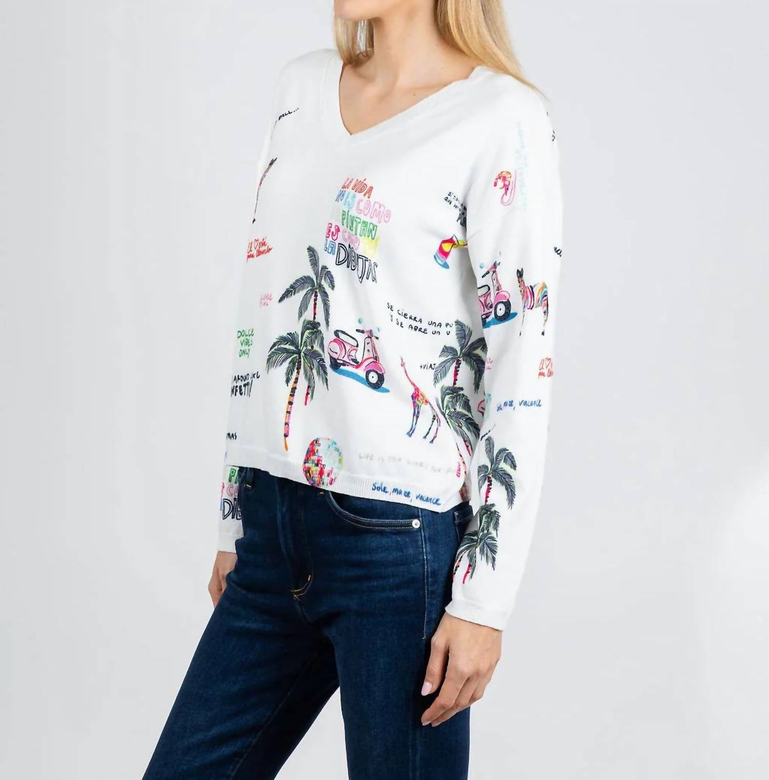 Vilagallo - Martina Print V-neck Sweater