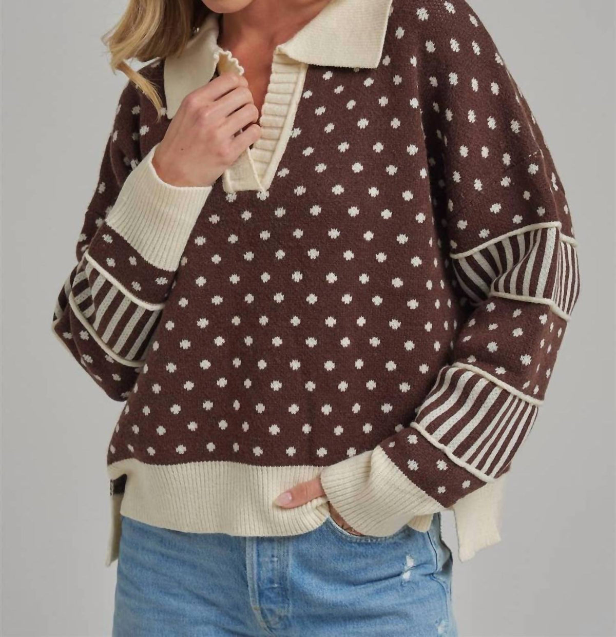 Bon - Just for Fun Polka Dot Collar Sweater