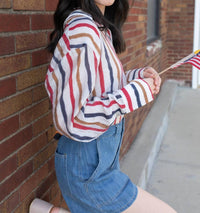 Q2 American Stripes Chiffon Button Down Blouse in red blue white - women's blouse - alternate view