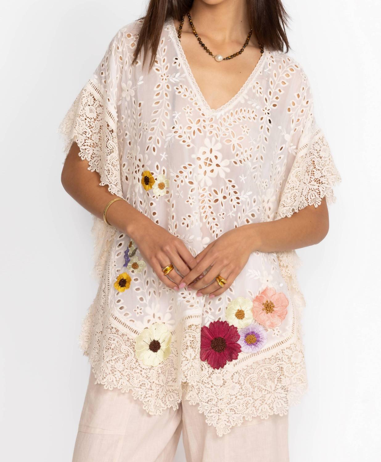 Johnny Was Ferney Poncho in natural - women's sweater