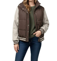 Mystree - Mixed Media Snap Button Puffer Jacket