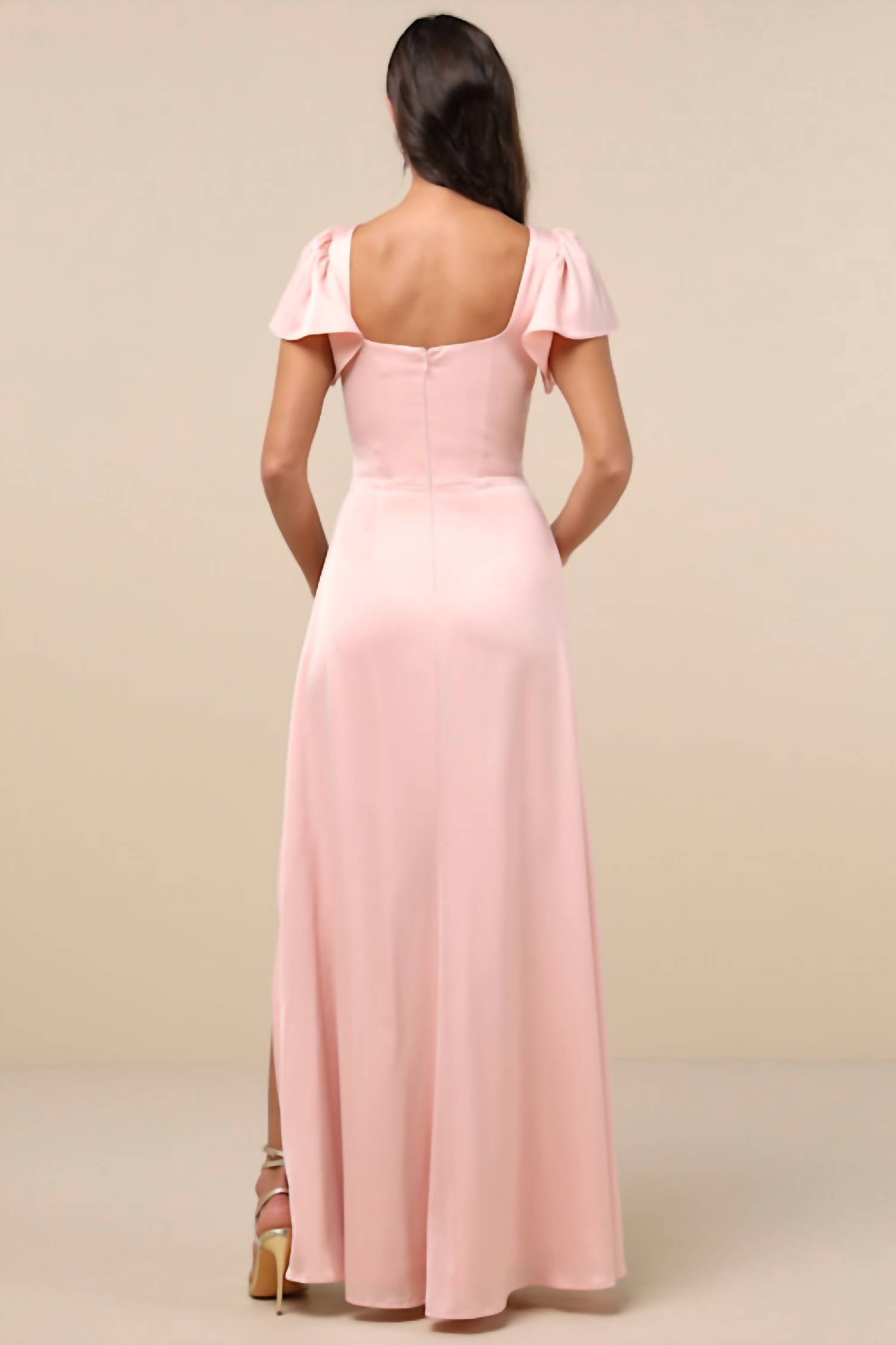 Lulus Women's Ultimate Sweetness Flutter Sleeve Maxi Dress in light pink - women's dress - detail view