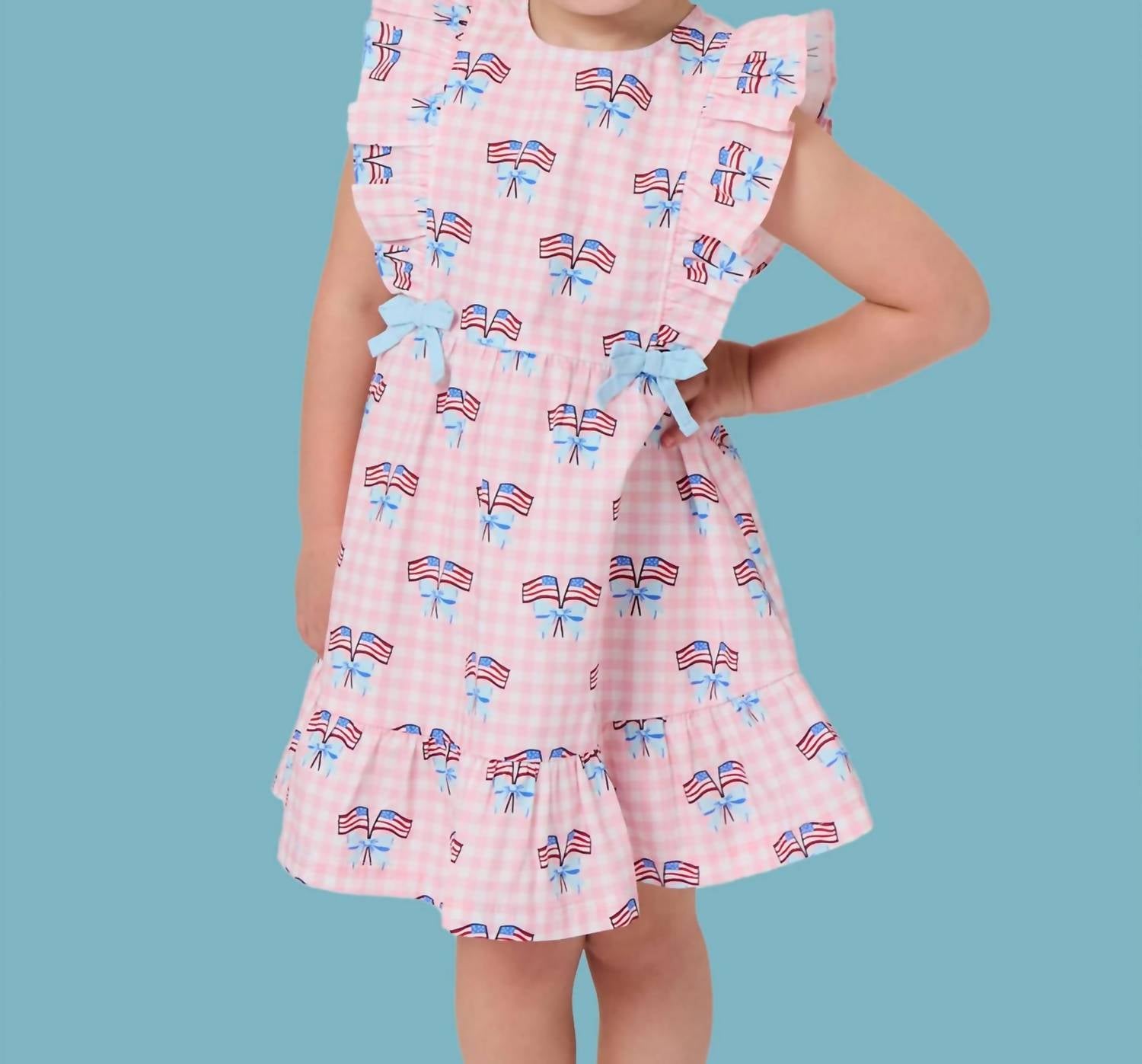 Rufflebutts - Girl's Patriotic Gingham Pinafore Dress