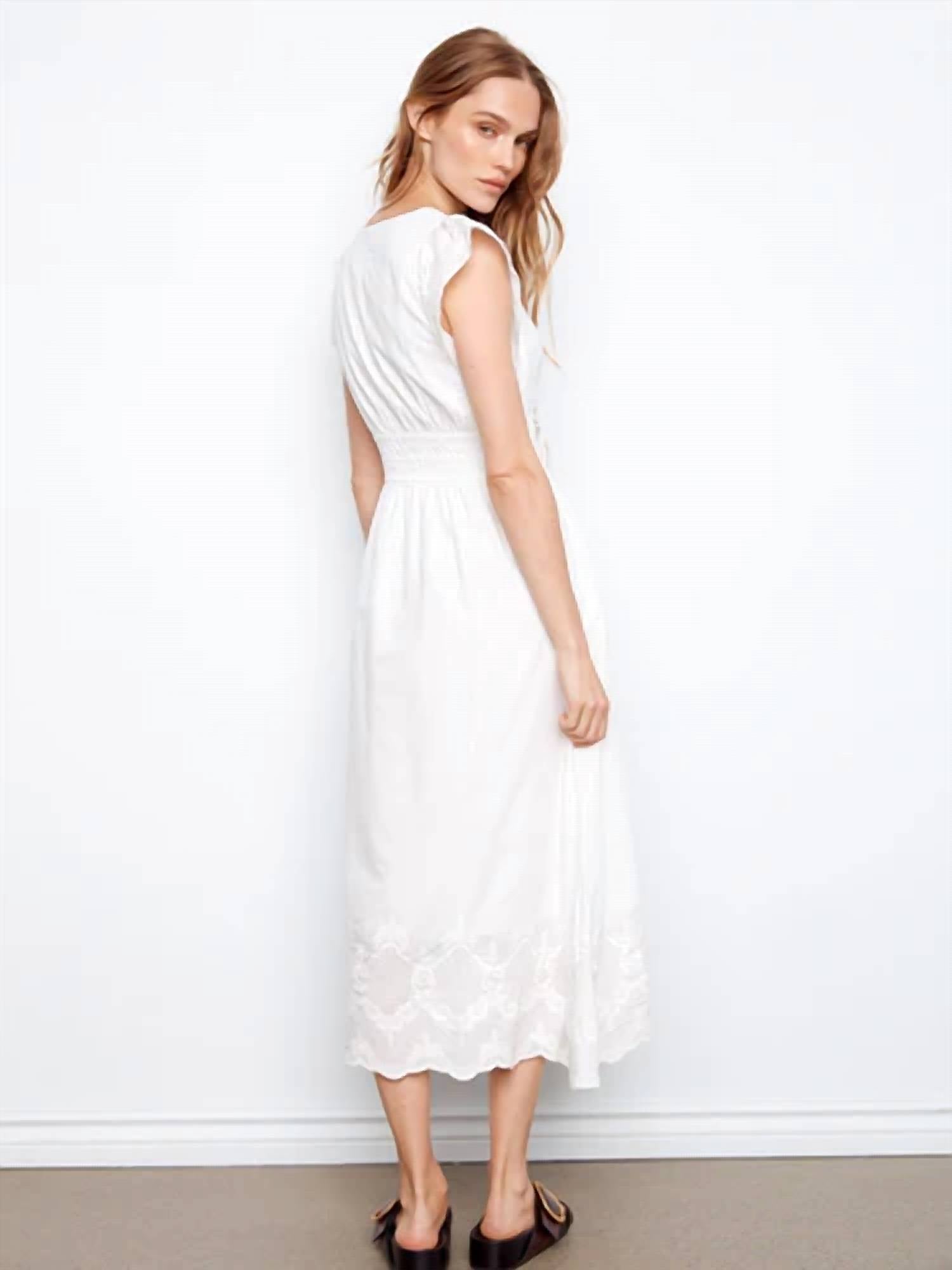 Charlie B - V-Neck Elastic Waist Dress With Ruffle Cap Sleeve