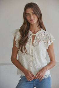 By Together - Lace Ruffle Sleeve Top
