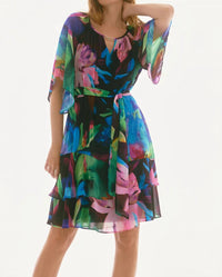 Joseph Ribkoff - Floral Print Tiered Ruffle Chiffon Dress