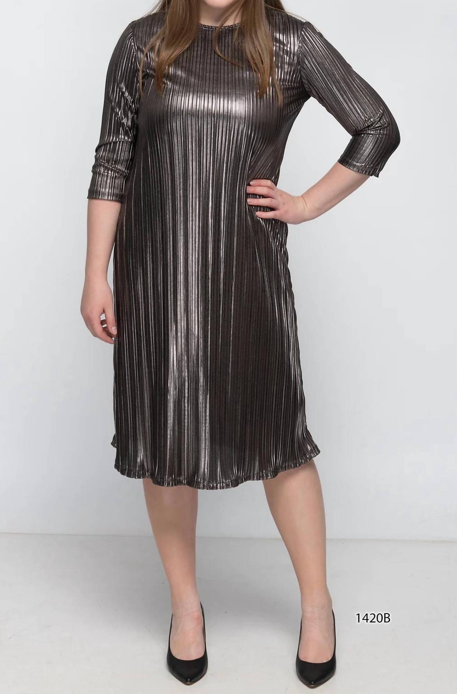 Kmw - Metallic Pleated A- Line Dress