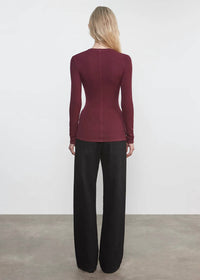 Enza Costa Rib Bold Long Sleeve U Top in carmine - women's long sleeve top - alternate view