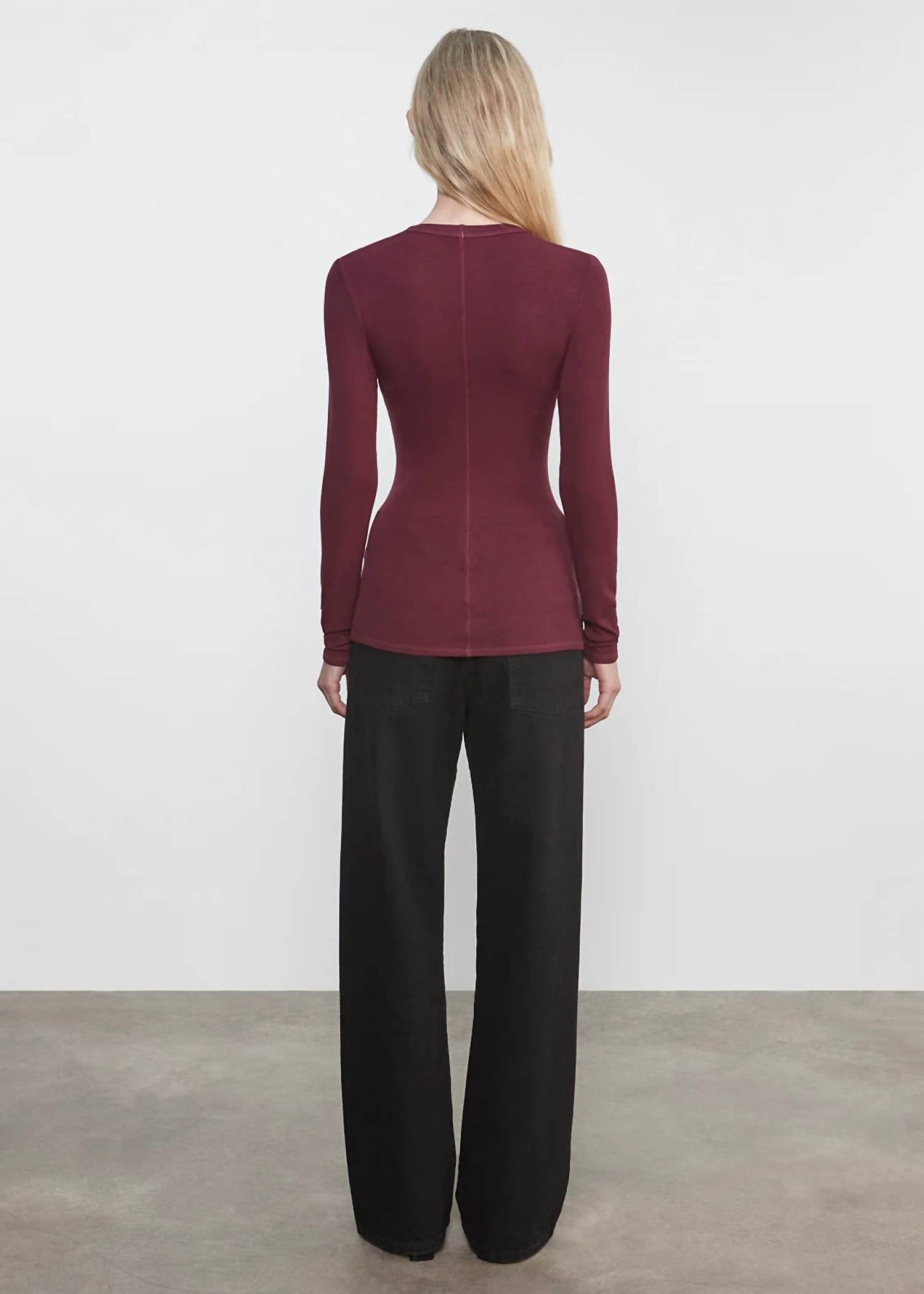 Enza Costa Rib Bold Long Sleeve U Top in carmine - women's long sleeve top - alternate view
