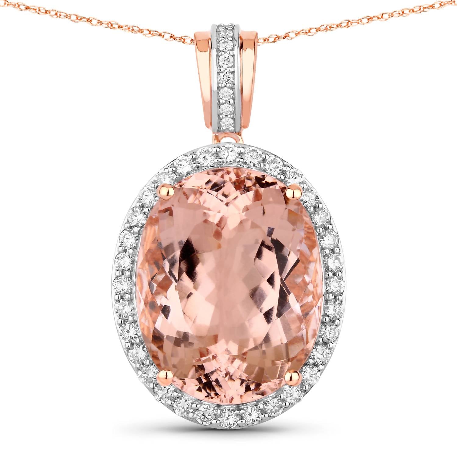 Diana M Jewels Women's Oval Natural Morganite Pendant Necklace (16.40 Ct) - Grand in 14k rose gold - women's jewelry