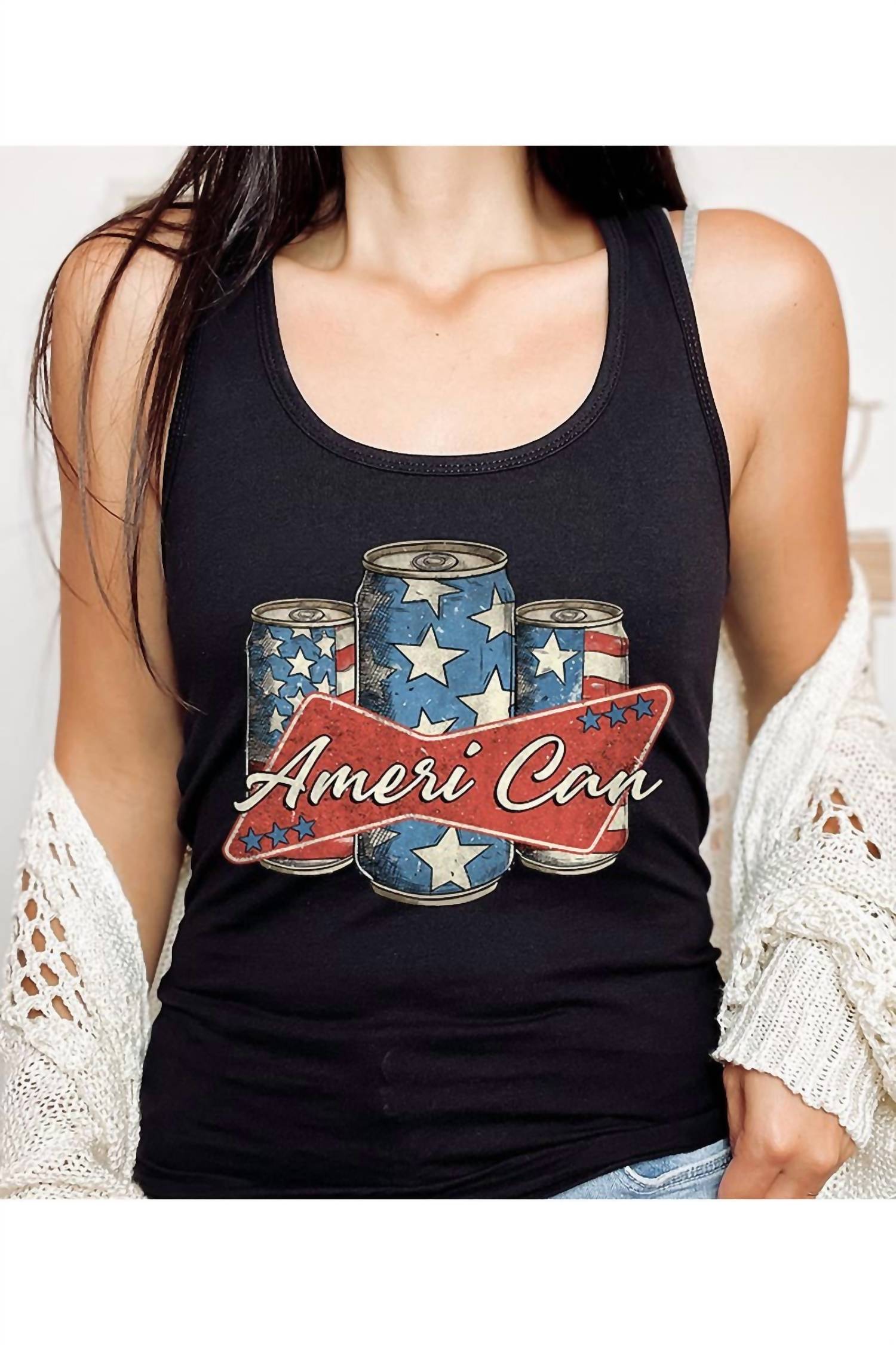 Hrt & Luv - Ameri Can 4th Of July Graphic Racerback Tank Top