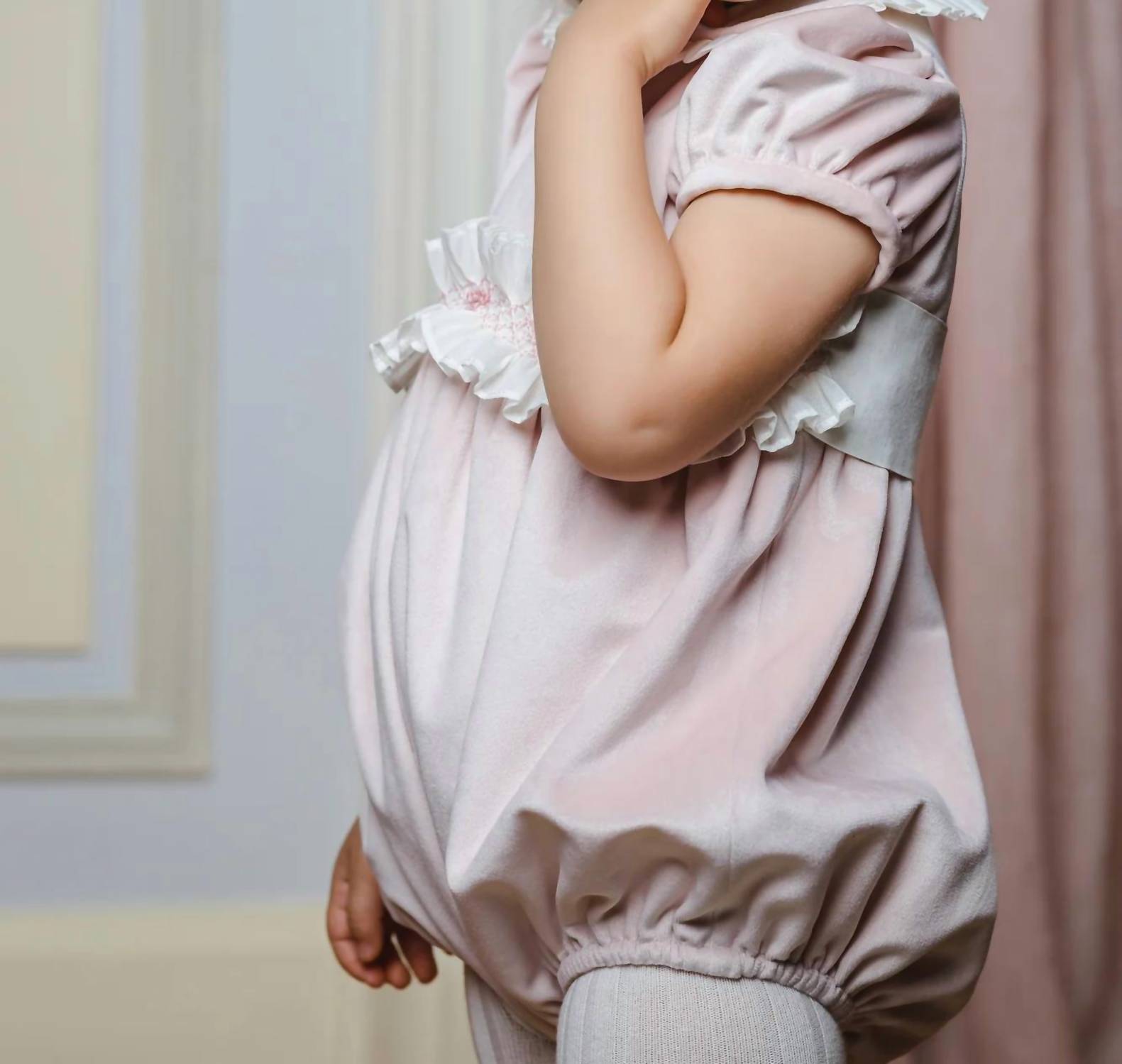 Sal & Pimenta - Girl's Velvet Bubble With Smocked Belt