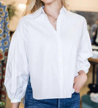 Psophia Balloon Sleeve Cotton Blouse in white - women's blouse