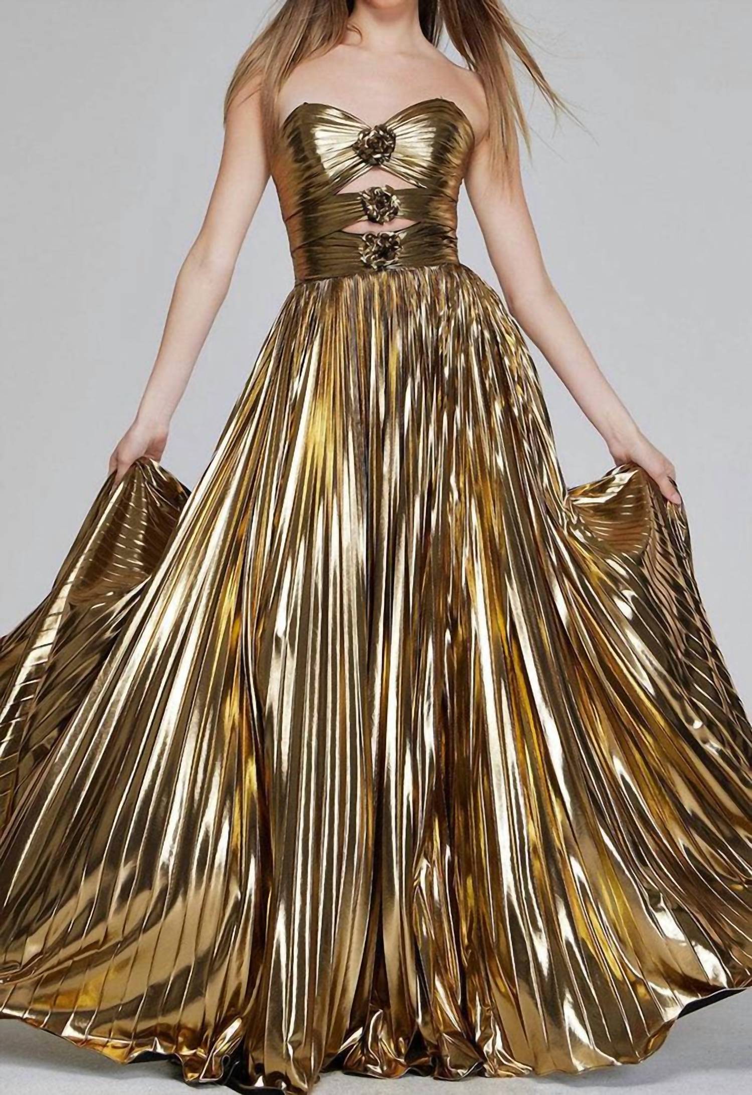 Jovani - Metallic Cutout Evening Gown