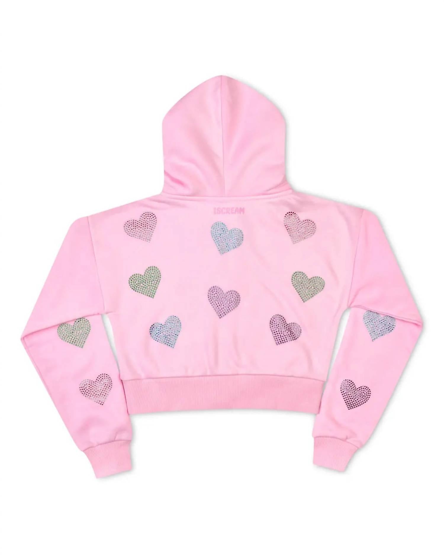 iScream Girls Sparkling Hearts Cropped Zip Sweatshirt in pink - kids' shirt - detail view