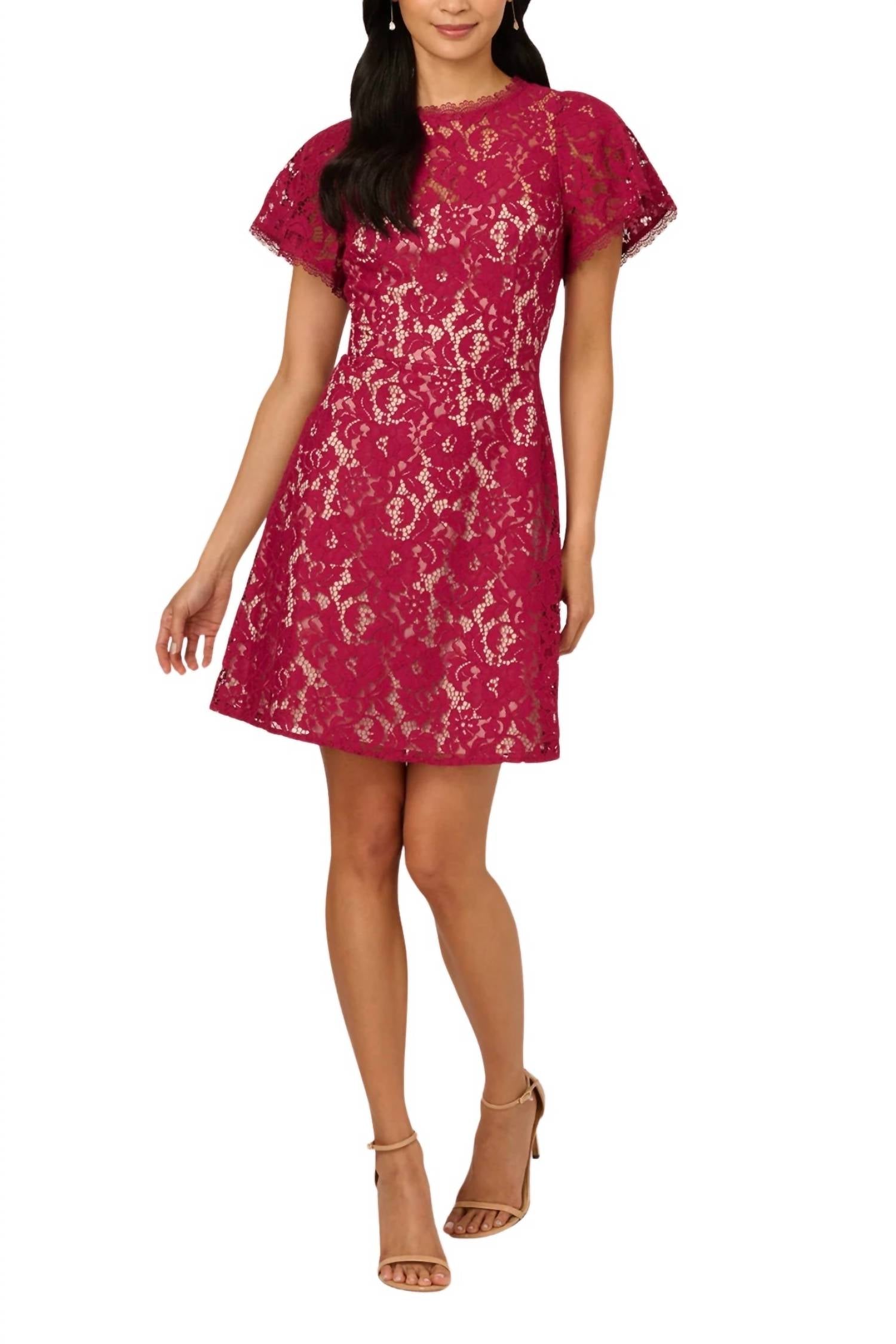 Adrianna Papell - Illusion Neckline Mini Dress