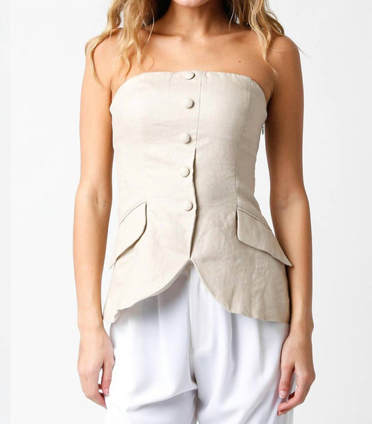 Olivaceous - April Strapless Cargo Linen Top