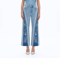 Bayeas - Floral Embroidery Flare Jean