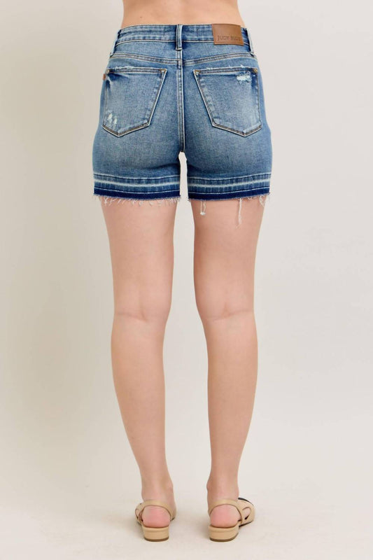 Judy Blue - Mid Rise Tummy Control Release Hem Denim Short