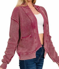 ZENANA Livin' on the Edge Jacket in cabernet - women's jacket - detail view