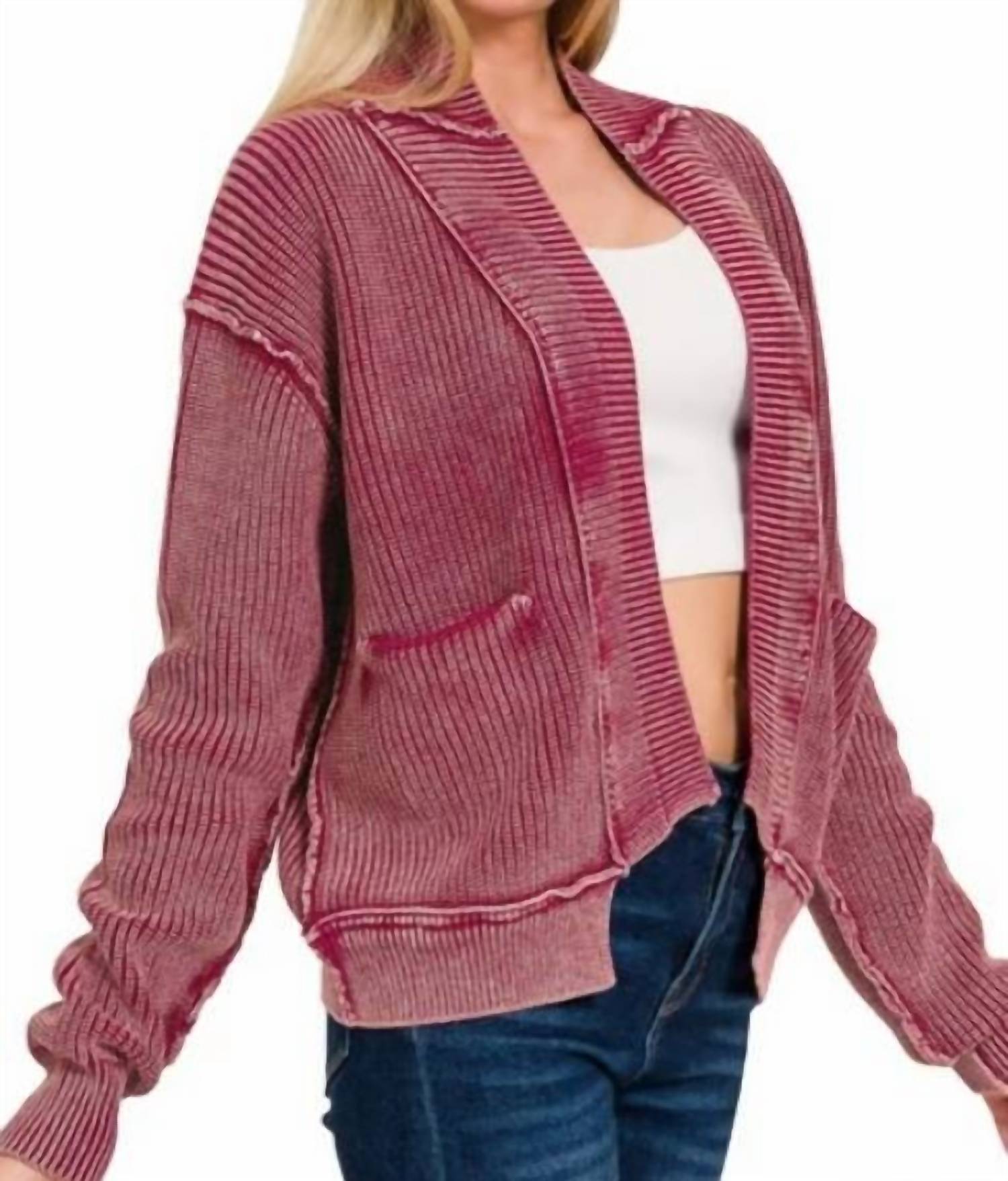 ZENANA Livin' on the Edge Jacket in cabernet - women's jacket - detail view