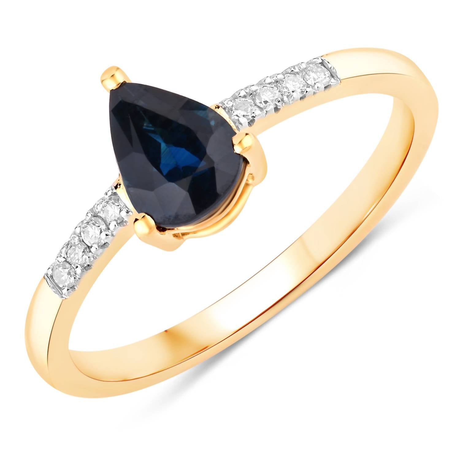 Diana M Jewels Women's Pear Natural Blue Sapphire Fashion Ring (0.86 Ct) - Delicate in 14k yellow gold - women's jewelry
