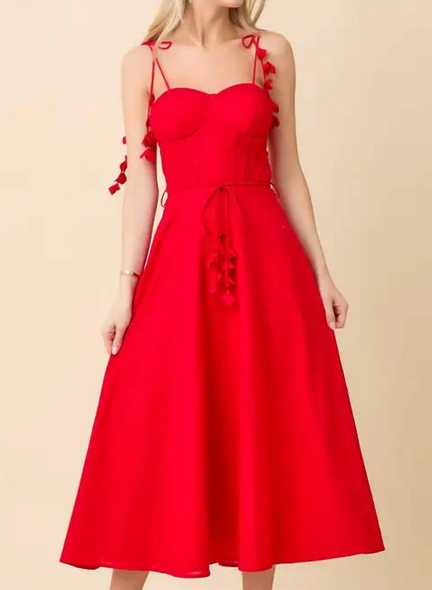 Main Strip - Tie Belt Flare Midi Dress