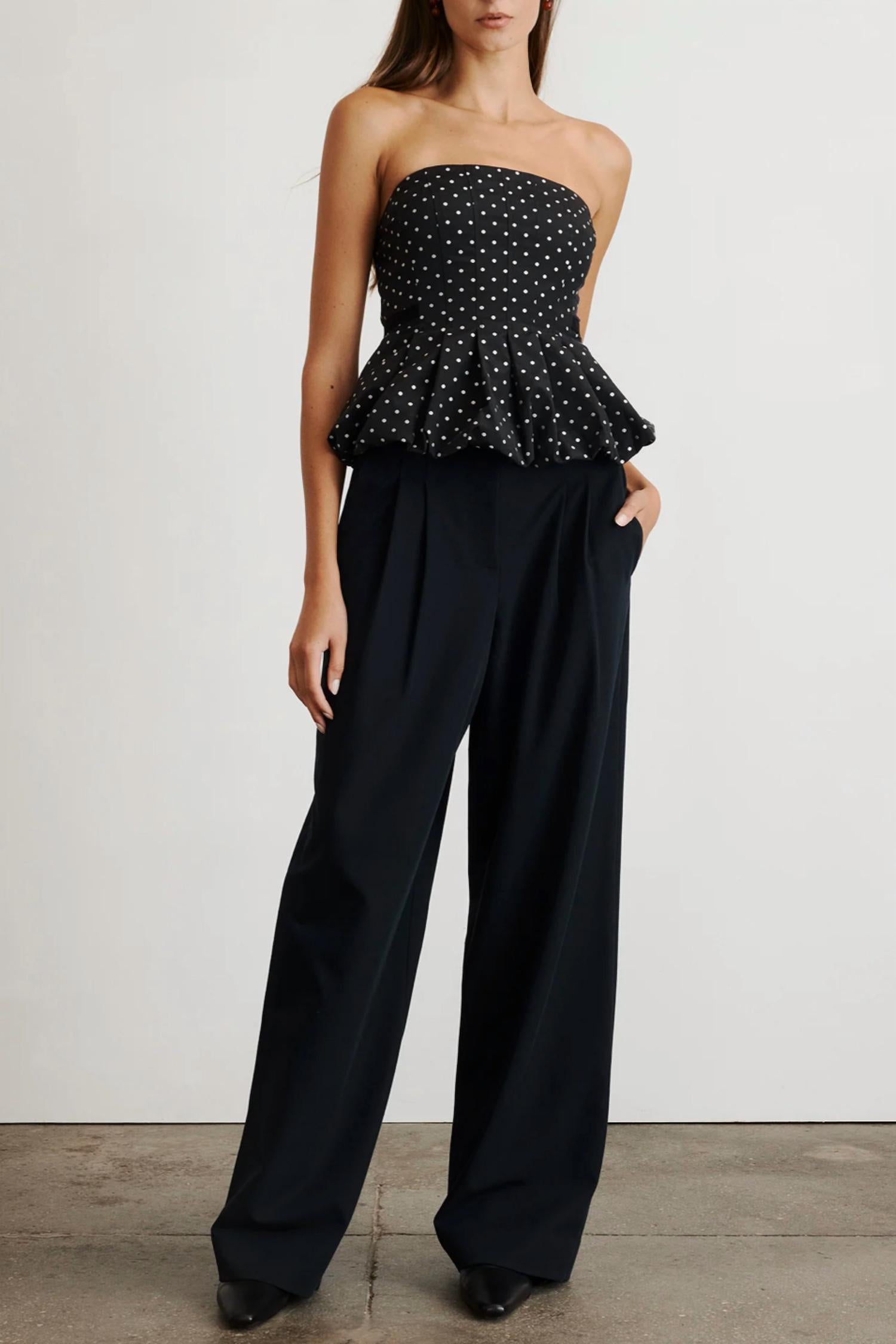 TANYA TAYLOR Farah Top in black ivory multi - women's shirt