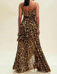 LUXXEL Hits The Spot Ruffle Maxi Dress in leopard - women's dress - alternate view