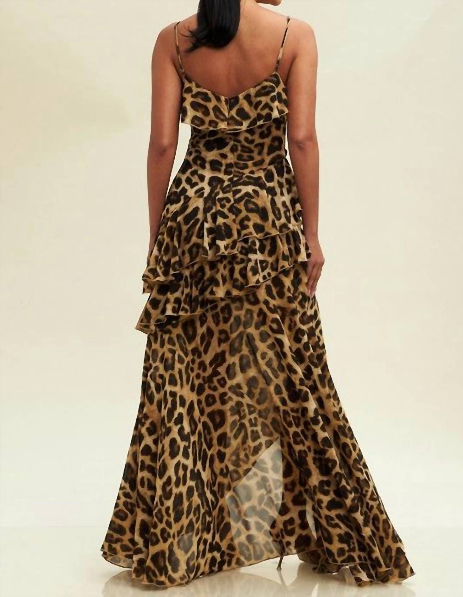 LUXXEL Hits The Spot Ruffle Maxi Dress in leopard - women's dress - alternate view