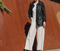 Clara Sun Woo - Liquid Leather Drawstring Waist Utility Jacket