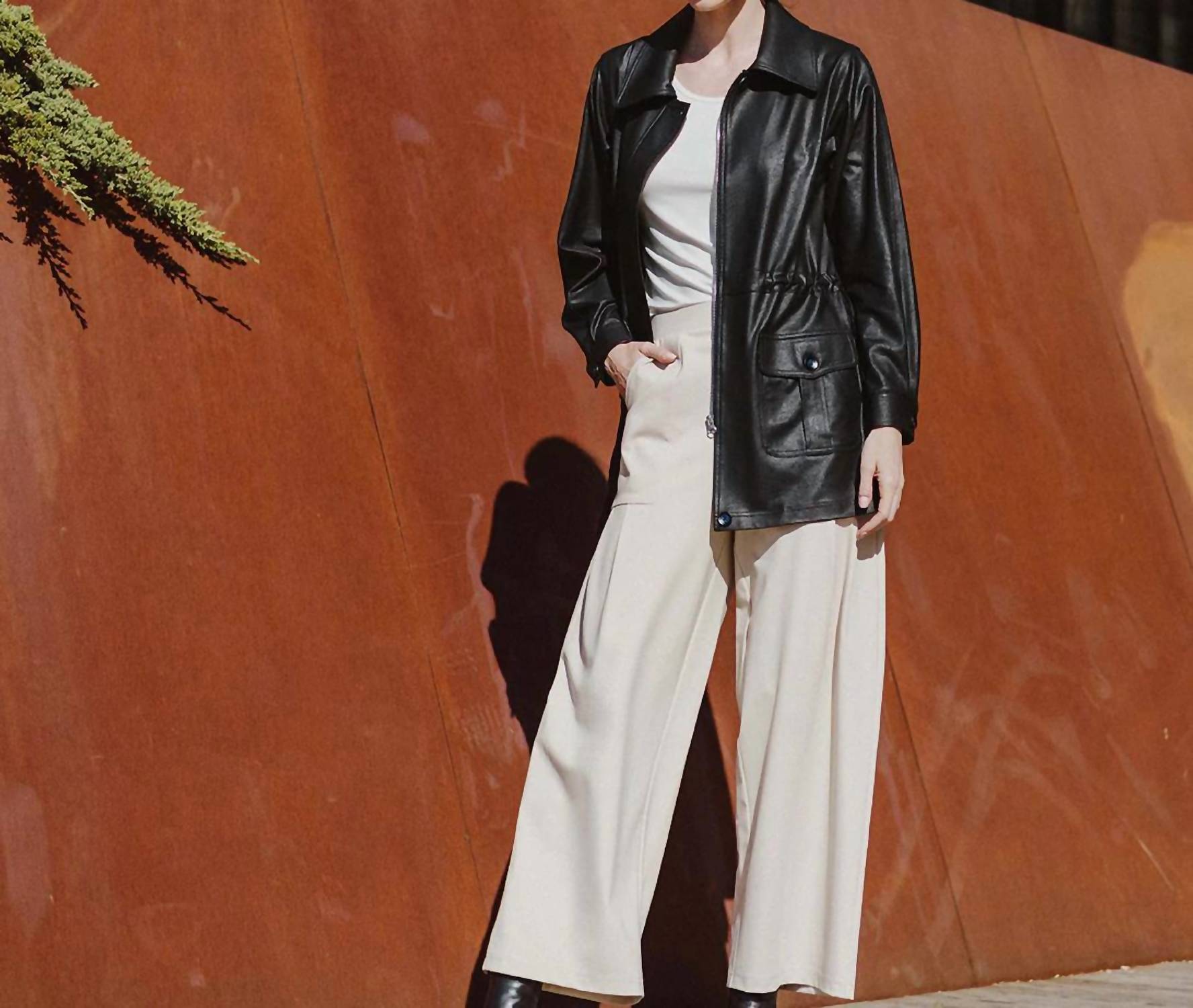 Clara Sun Woo - Liquid Leather Drawstring Waist Utility Jacket