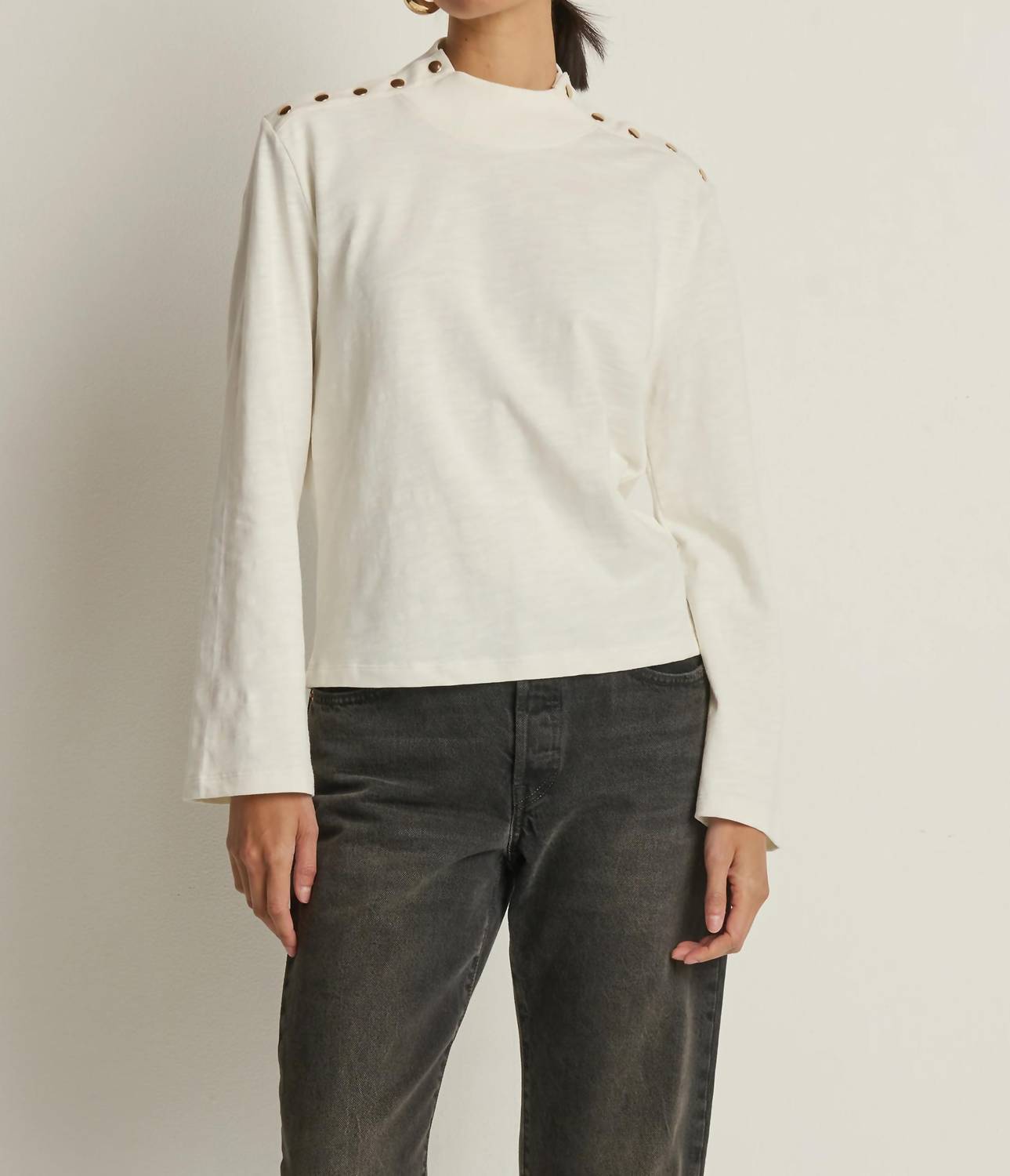 Nation LTD Neda Long Sleeve Top in porcelain 1 - women's long sleeve top