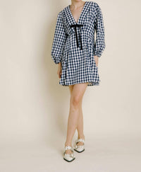 Aureum - Gingham Collar Dress With Tie