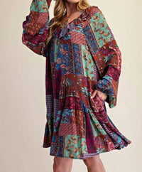 Easel - Patchwork Printed Mini Dress