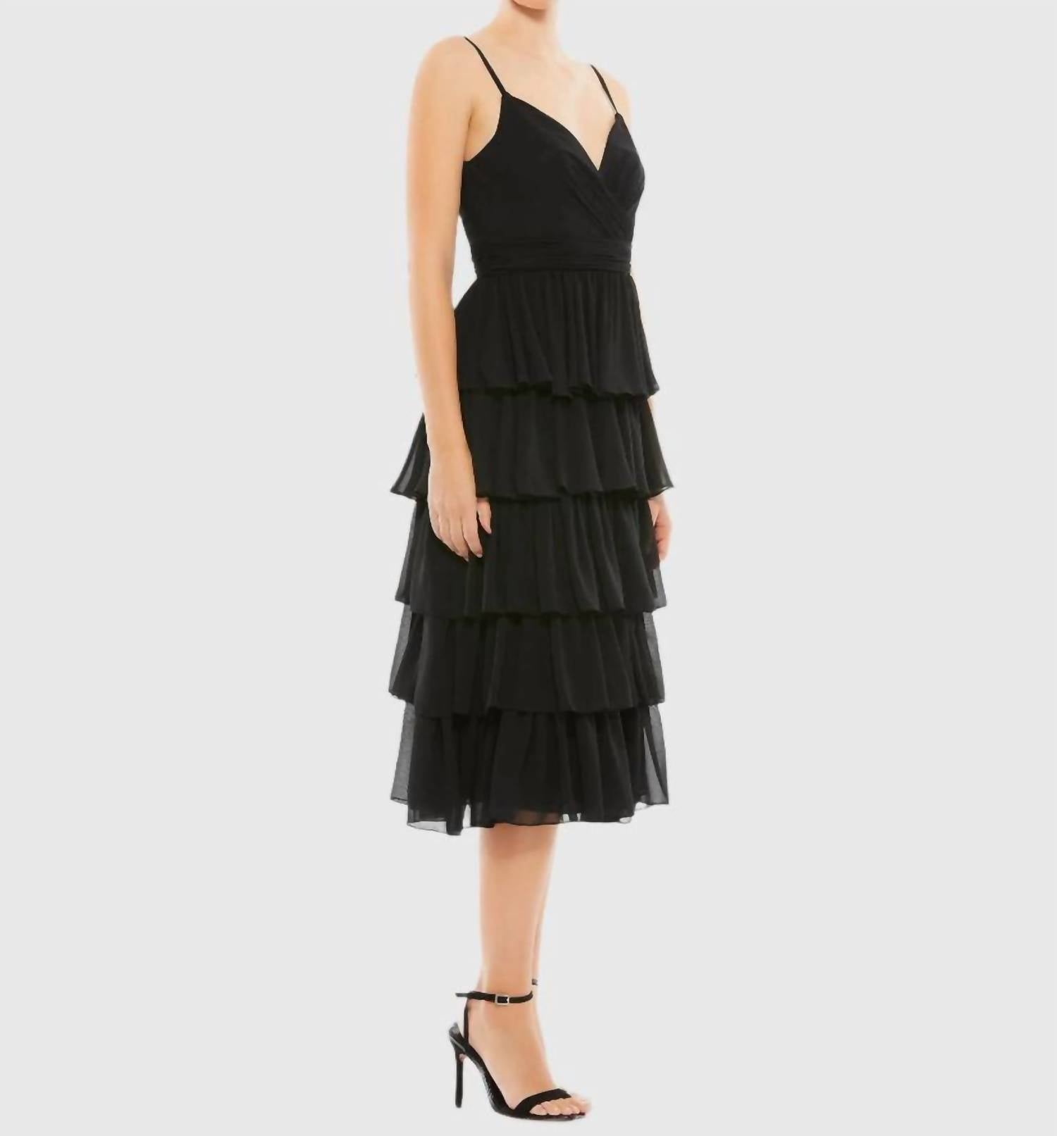 Mac Duggal - Ruffle Layered V-neck Midi Dress